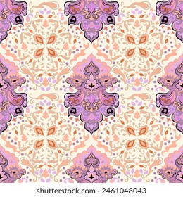 Beautiful vector damask seamless pattern. Indian medallion background. Mandala style. Ornament for print, textile, fabric, texture, wrapping paper, cover.