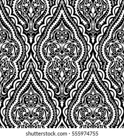 Beautiful vector damask seamless pattern. Vintage abstract background. Mandala style. Repeat  ornament for print, textile, fabric, texture, wrapping paper, cover. Black and white design.