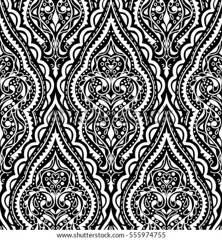 Beautiful vector damask seamless pattern. Vintage abstract background. Mandala style. Repeat  ornament for print, textile, fabric, texture, wrapping paper, cover. Black and white design. Stock photo © 