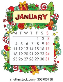 Beautiful vector decorative frame for calendar - January