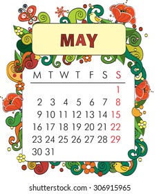 Beautiful vector decorative frame for calendar - May
