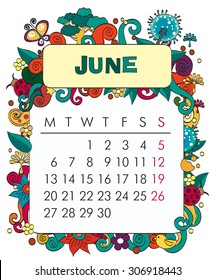 Beautiful vector decorative Frame for calendar - June
