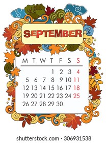 Beautiful vector decorative Frame for calendar - September