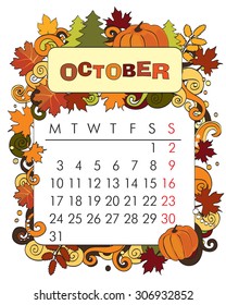 Beautiful vector decorative Frame for calendar - October