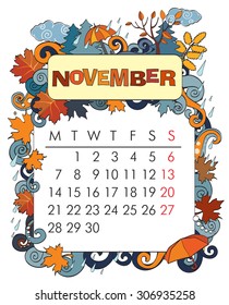 Beautiful vector decorative Frame for calendar - November