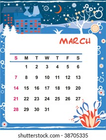 Beautiful vector decorative Frame for calendar - March