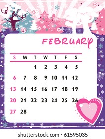 Beautiful vector decorative Frame for calendar - February