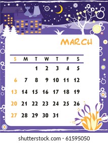 Beautiful vector decorative Frame for calendar - March