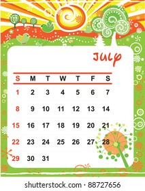 Beautiful vector decorative Frame for calendar - July