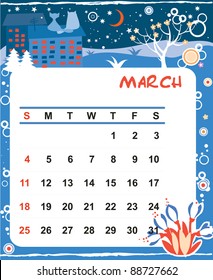 Beautiful vector decorative Frame for calendar - March