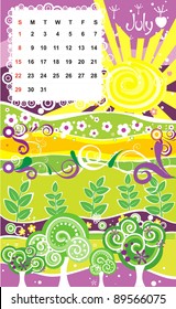 Beautiful vector decorative Frame for calendar - July