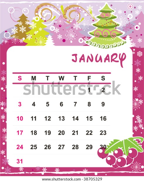 Beautiful Vector Decorative Frame Calendar January Stock Vector ...