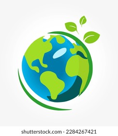 A beautiful vector design of the Earth surrounded by leaves, symbolizing eco-friendliness and environmental awareness