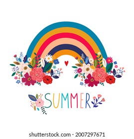 Beautiful vector design with floral rainbow