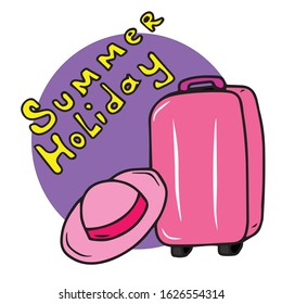 
Beautiful vector design for summer holidays.Travel suitcase and hat. Design of banners and postcards.