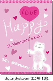Beautiful vector designed card with cute kitten for Valentine`s day and other selebrations. For girlfriend, boyfriend, wife, husband, couples etc. Decorative illustration to your valentine with love!