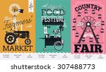 Beautiful vector detailed event posters set. Farmers