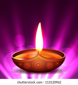 hermoso vector diwali diya colocado sobre fondo brillante