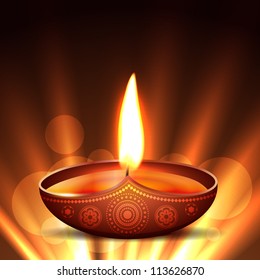 beautiful vector diwali diya placed on glowing background