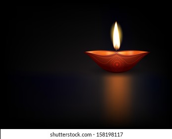 beautiful vector diwali diya placed on black background