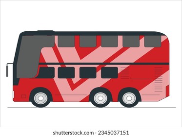 Beautiful vector double decker red bus, flat design. City public transport service vehicle retro bus, side view isolated. Red Double Decker Bus Isolated on White Background. London red bus. 2263