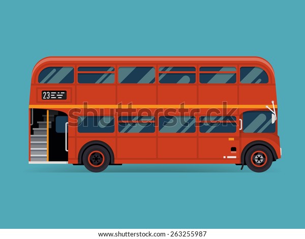 Beautiful\
vector double decker red bus, flat design. City public transport\
service vehicle retro bus, side view\
isolated