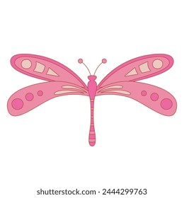 Beautiful vector elegant pink dragonfly. Isolated on white background. An insect decorated with various patterns. Great for designing children's rooms, postcards, banners, scrapbooking.