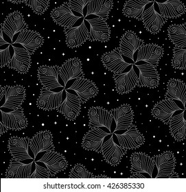 Beautiful vector endless floral texture with flowers with figured petals. Decorative ornamental vector seamless design. You can use any color of background