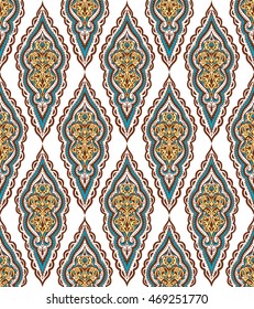 Beautiful vector ethnic seamless pattern. Vintage background. Mandala style. Repeat textile design elements. Hand drawn print. Cute texture with curls and swirls.