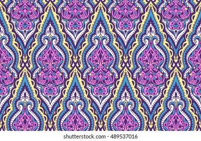 Beautiful vector ethnic seamless pattern. Vintage background. Mandala style. Repeat textile design elements. Cute texture with curls and swirls.
Print for fabric, textiles, wallpapers, bedding.
