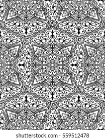 Beautiful vector ethnic seamless pattern. Vintage abstract background. Mandala style. Repeat  ornament for print, textile, fabric, texture, wrapping paper, cover. Black and white design.