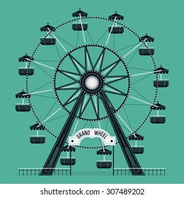 Beautiful Vector Ferris Observation Amusement Country Fair Wheel. Ideal For Graphic And Motion Design, Wall Art Posters And Other Printables