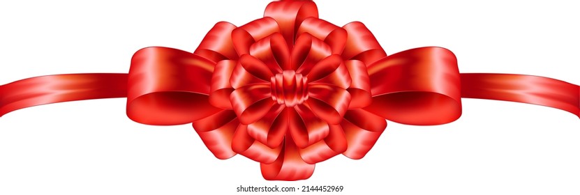 Hermoso vector arco rojo festivo aislado en fondo blanco. Arco de seda o satín o regalo de vacaciones