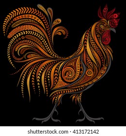 Beautiful vector fire cock by New year 2017 on black background