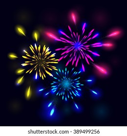 Beautiful Vector Fireworks, on a black background