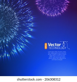 Beautiful Vector Fireworks, on a blue background.