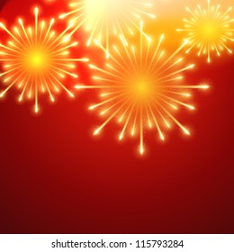 Beautiful Vector Fireworks On Red Background