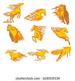 beautiful vector flame horse set 