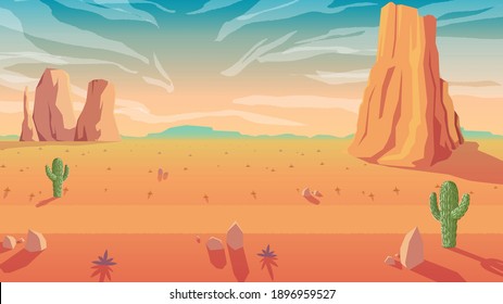 Beautiful Vector Flat Desert Landscape Afternoon Time And Sun Light