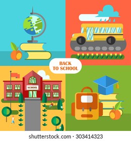Beautiful vector flat set school illustrations. Concept back to school.