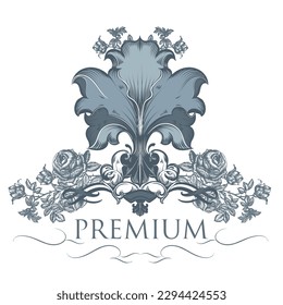 Hermoso vector fleur de lis en estilo vintage con rosas