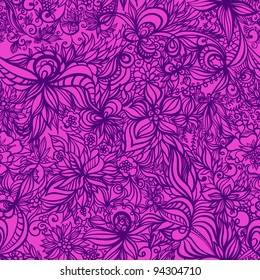 beautiful vector floral  hand drawn seamless pattern with swirls and flowers.