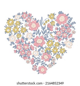 Beautiful vector floral heart with cute abstract flowers. Stock illustration.