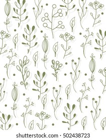 beautiful vector floral pattern on linear plants and herbs
