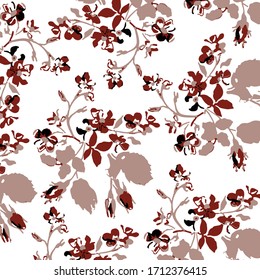 Beautiful vector floral pattern, spring summer background with tropical flowers, palm leaves, jungle leaf, hibiscus, paradise flower. Exotic wallpaper, Hawaiian and Liberty style