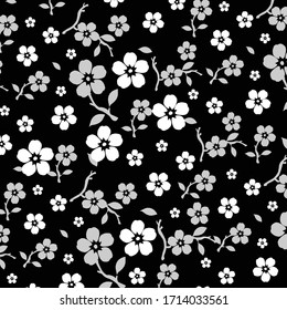 Beautiful vector floral pattern, spring summer background with tropical flowers, palm leaves, jungle leaf, hibiscus, paradise flower. Exotic wallpaper, Hawaiian and Liberty style