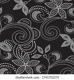 Beautiful vector floral pattern, spring summer background with tropical flowers, palm leaves, jungle leaf, hibiscus, paradise flower. Exotic wallpaper, Hawaiian and Liberty style.