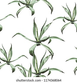 Beautiful vector floral seamless pattern background with agave. Perfect for wallpapers, web page backgrounds, surface textures, textile.