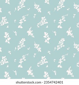 Hermoso patrón vectorial floral sin costura con ramas de plantas de sombra dibujadas a mano con silueta de hojas. Ilustración bursátil.
