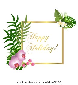 Beautiful vector floral summer jungle exotic background with tropical palm leaves. Perfect spring card web page background surface texture tropical leaves pattern textile.